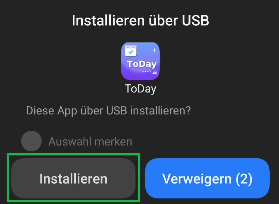 Installation bestätigen
